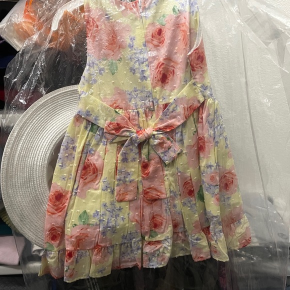 Girls Floral Print/Multicolored Dress with Matching Hat - Picture 2 of 2